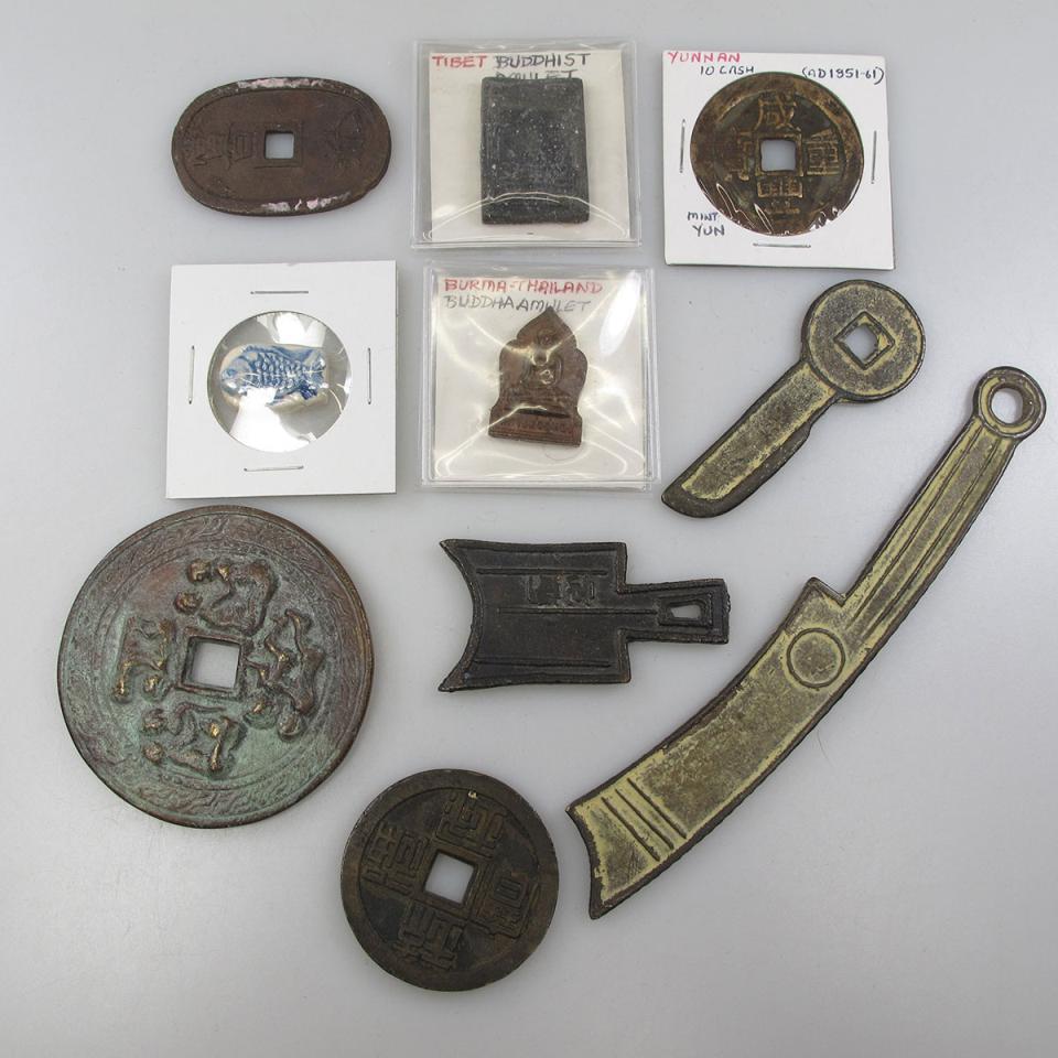 Quantity Of Chinese Cash Coin, Chinese Bronze Money, Nepalese And Tibetan Amulets And Thai Ceramic Coins