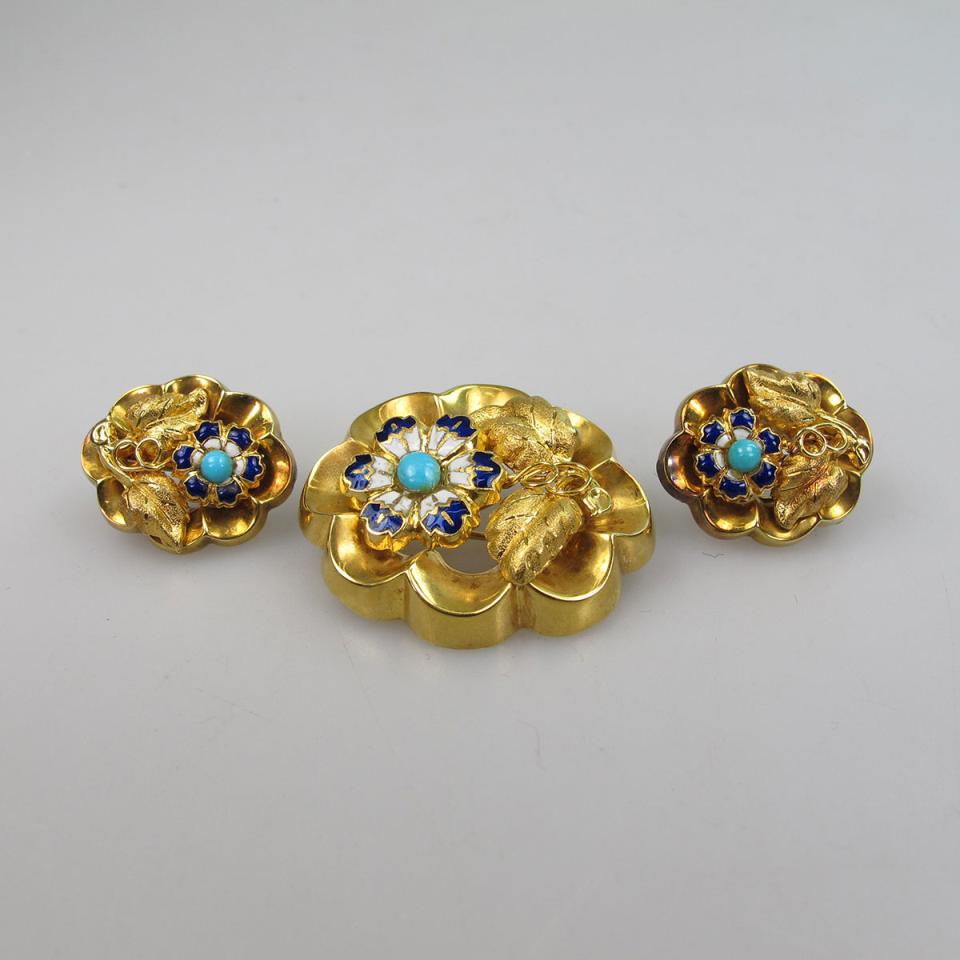 14k Yellow Gold Brooch And Matching Earrings 