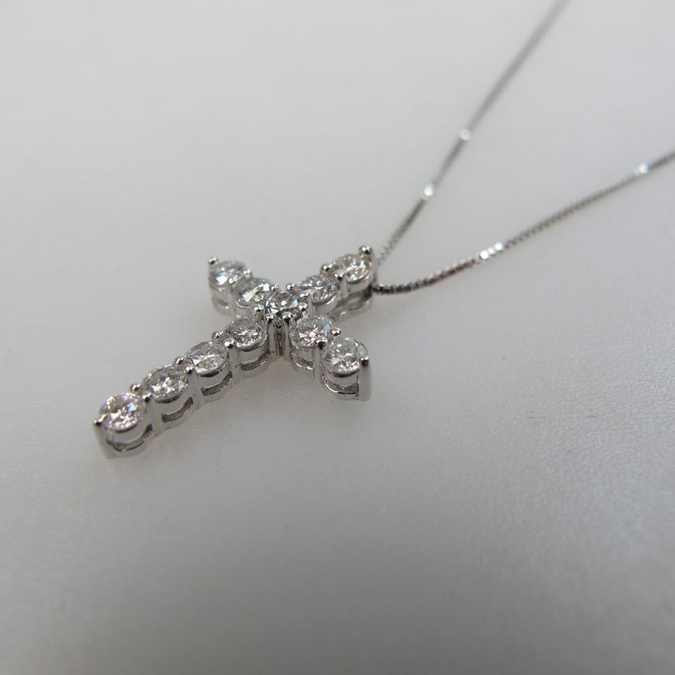 14k White Gold Chain And Cross Pendant