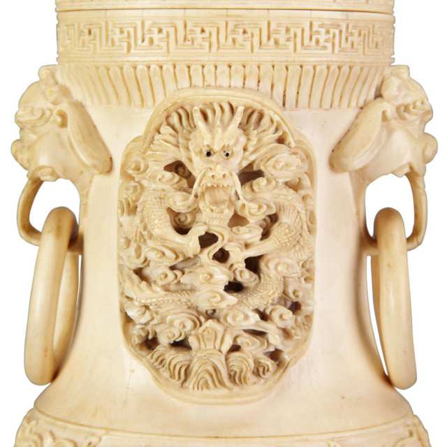 Massive Carved Ivory Vase and Cover
