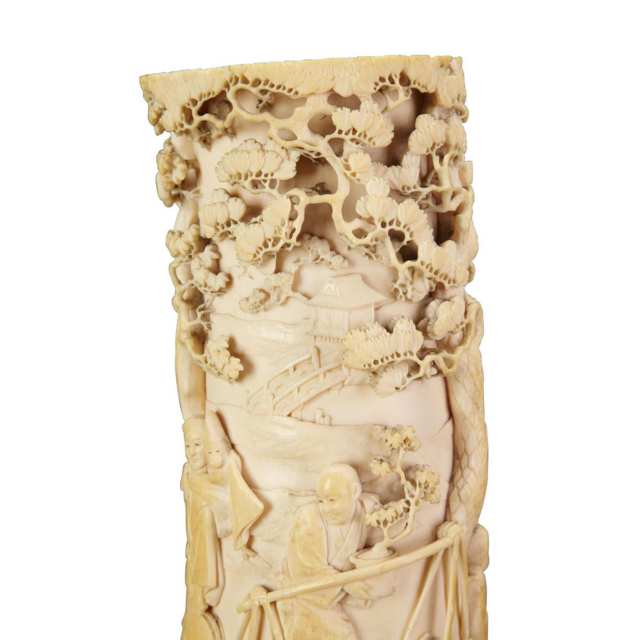 Large Ivory Tusk Vase, Signed Yoshu, 19th Century