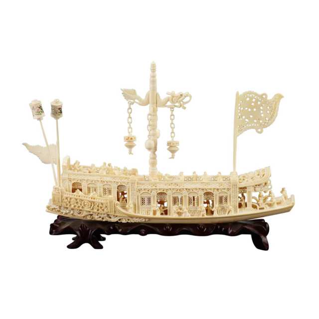 Ivory Carved ‘Party’ Boat
