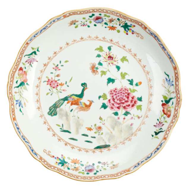 23 Export Famille Rose ‘Peacock’ Service Dishes, 18th Century