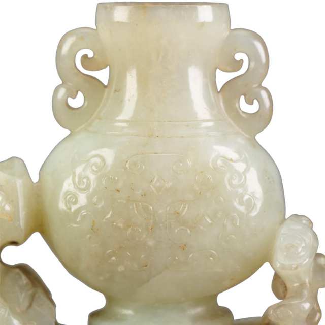 Greyish Pale Celadon Phoenix and Vase Group, 18th Century