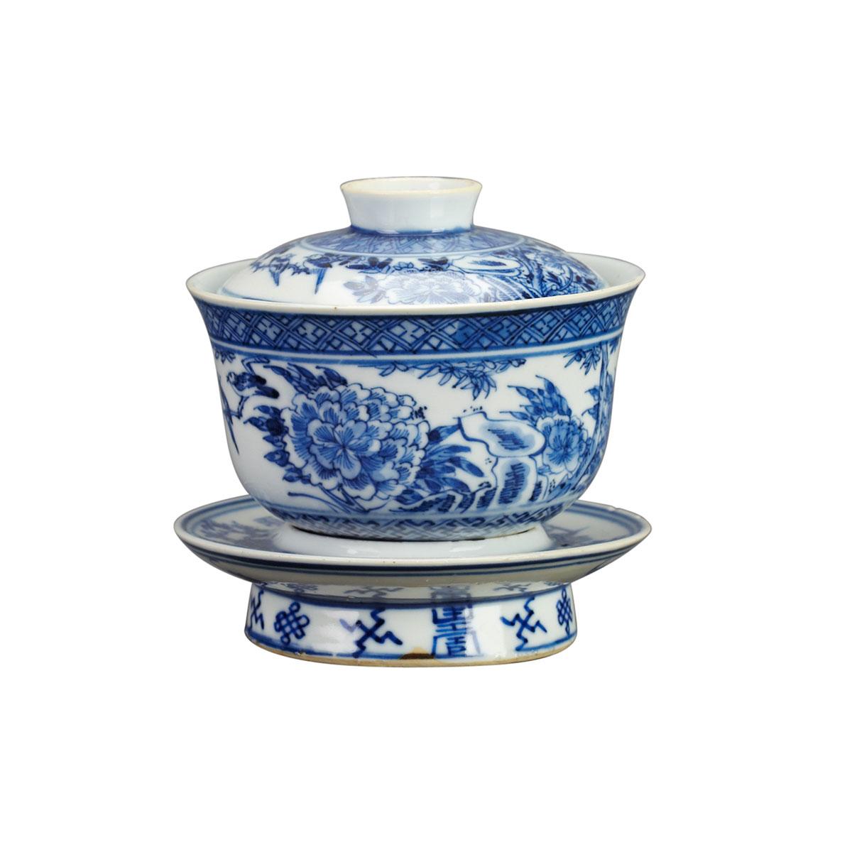 Blue and White Tea Bowl and Cover, 19th Century