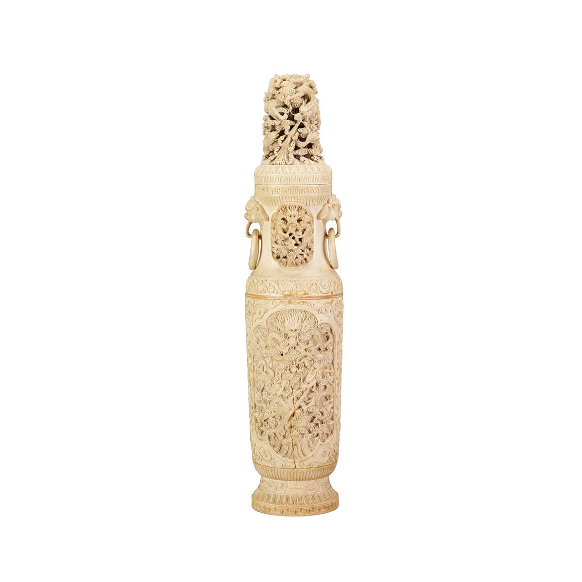 Massive Carved Ivory Vase and Cover