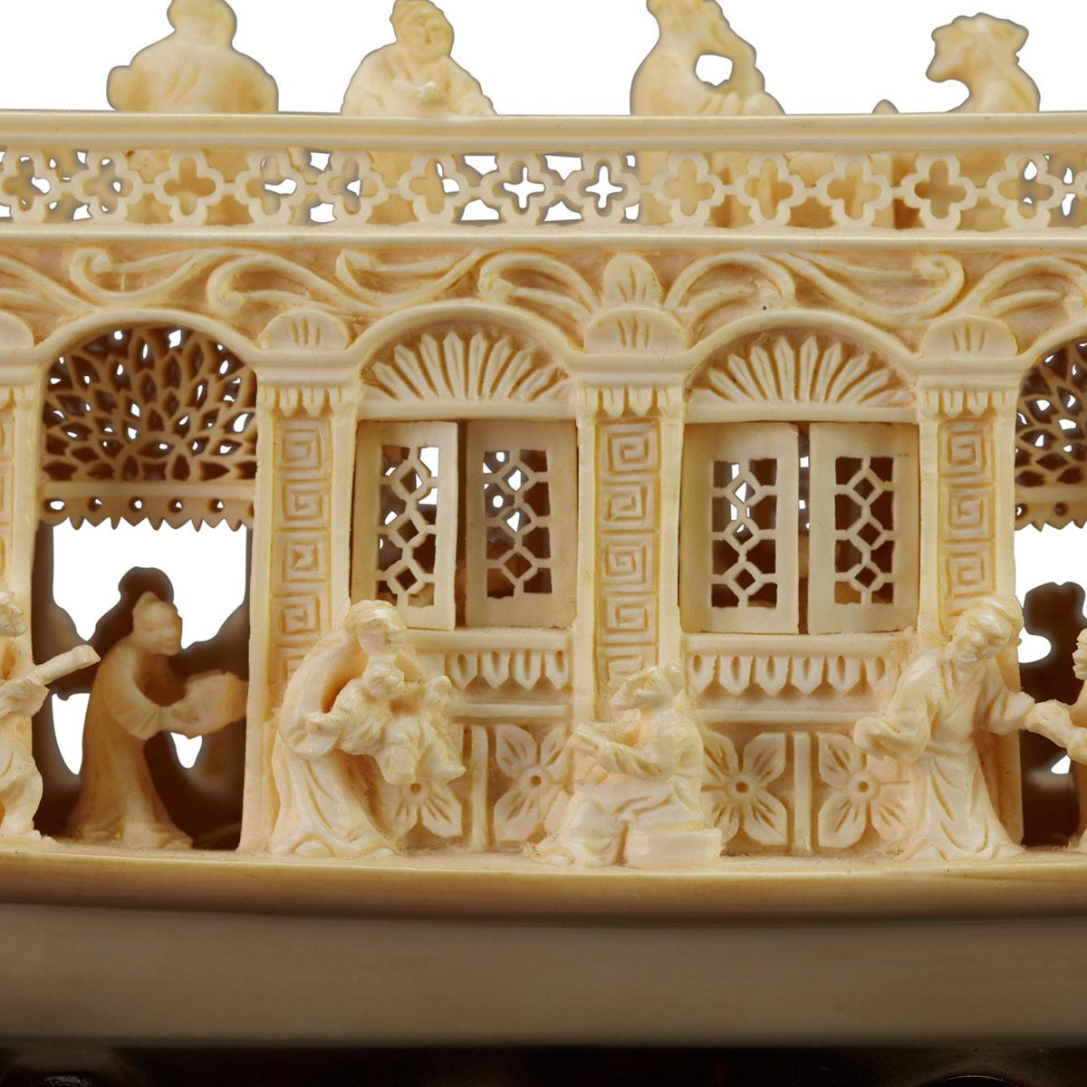 Ivory Carved ‘Party’ Boat