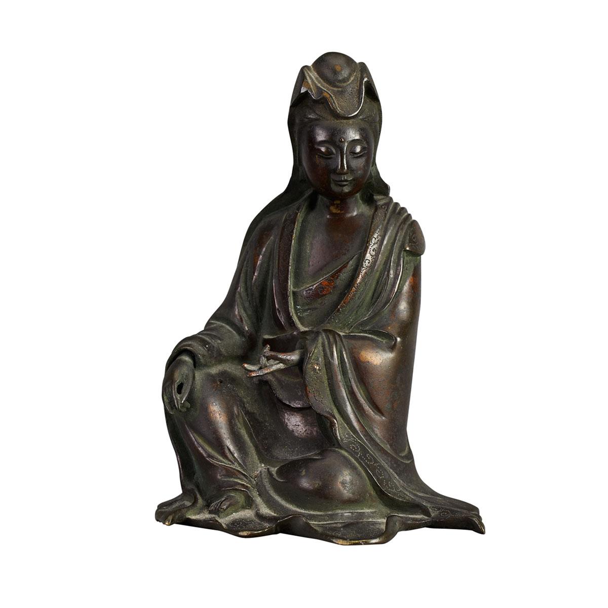 Bronze ‘Gold Splashed’ Figure of Guanyin, 17th Century