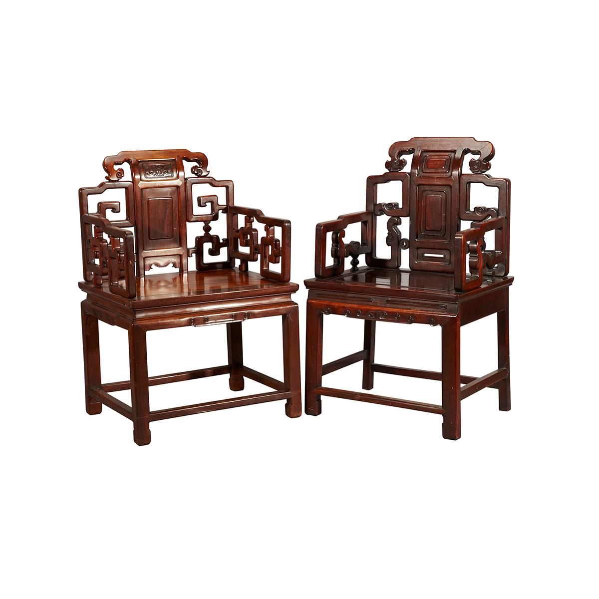 Pair of Hongmu Arm Chairs, Late Qing Dynasty
