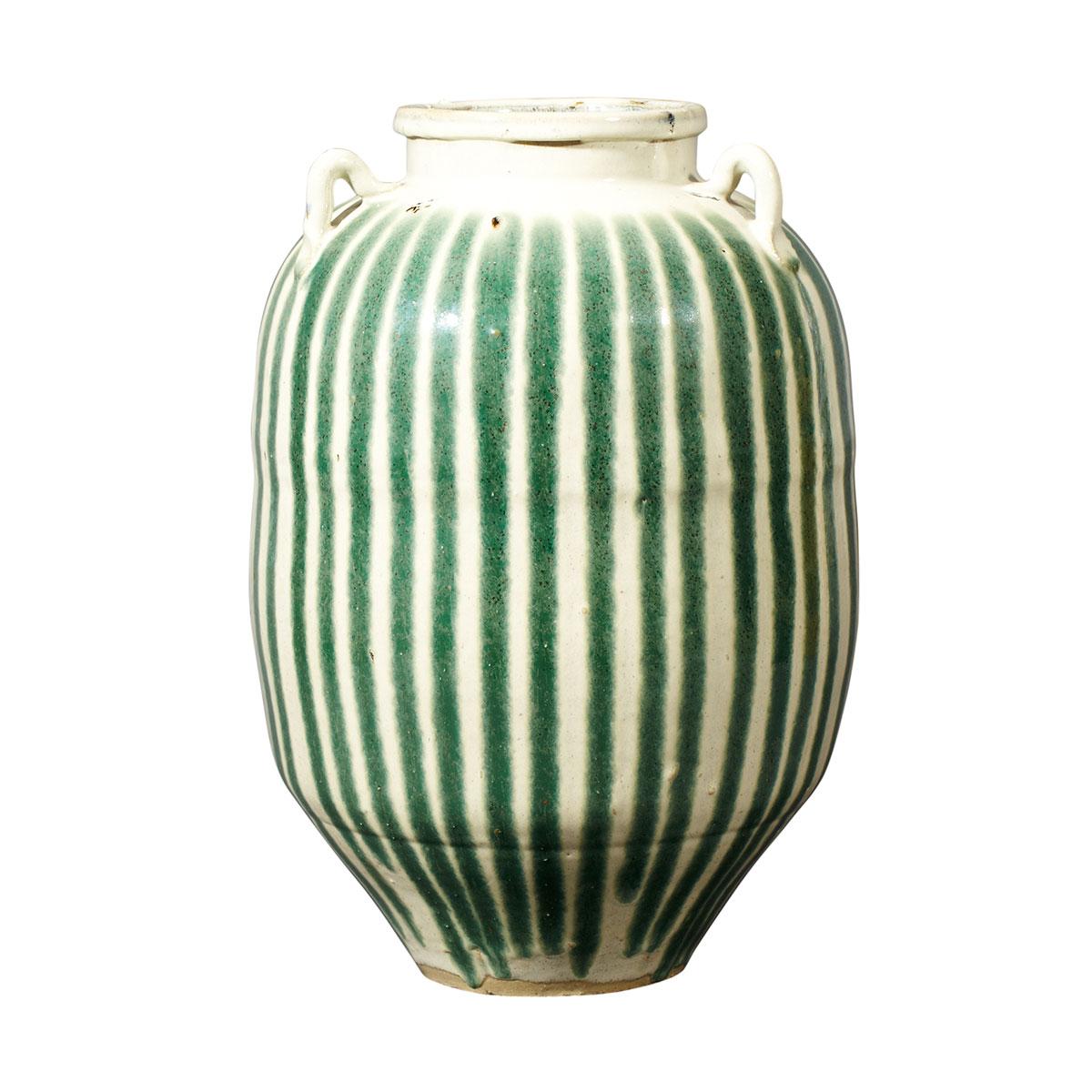 Large White and Green Glazed Jar, 19th Century