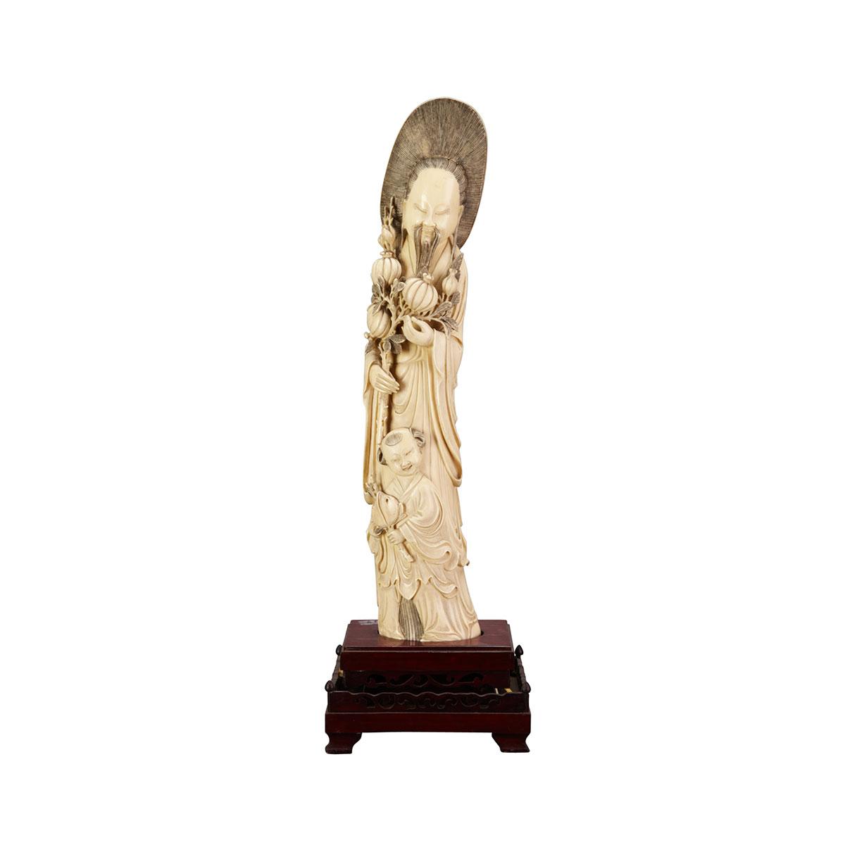 Large Ivory Carved Figure of an Immortal