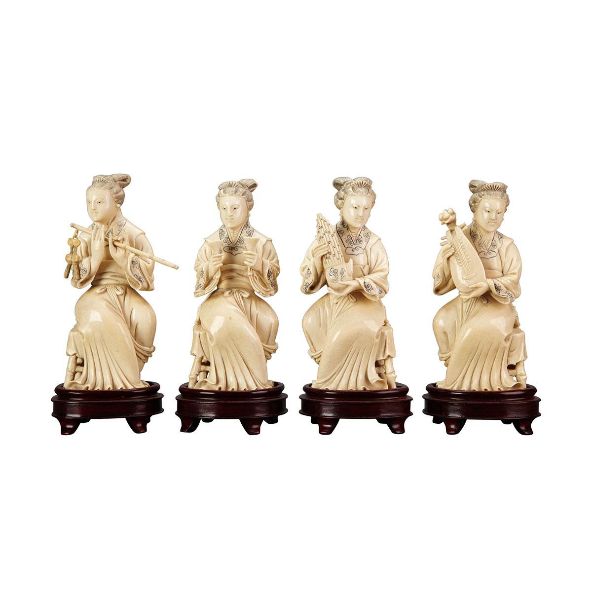 Group of Four Carved Ivory Heavenly Musicians