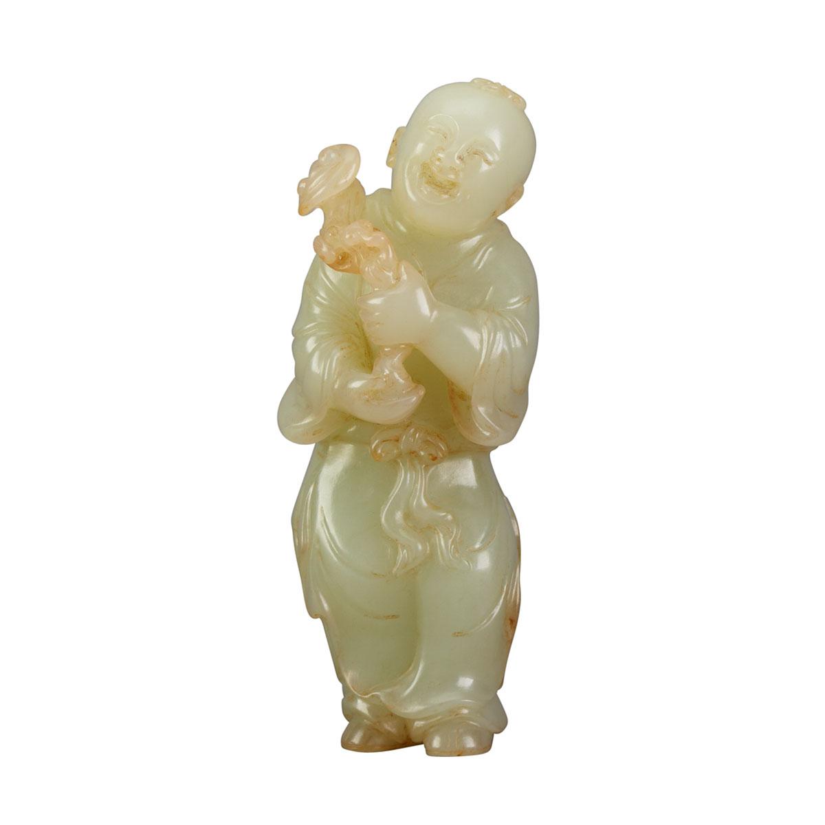 Well-Carved Pale Celadon Jade Boy, 18th Century