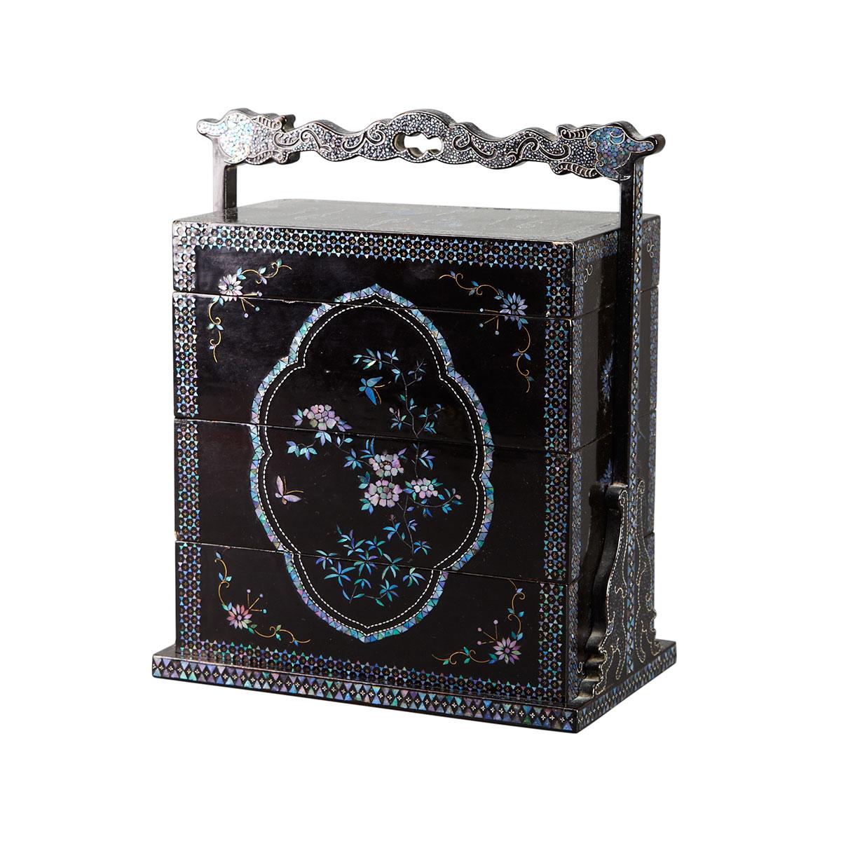 Three-Tier Black Lacquer  Scholar’s Box, Late Qing Dynasty