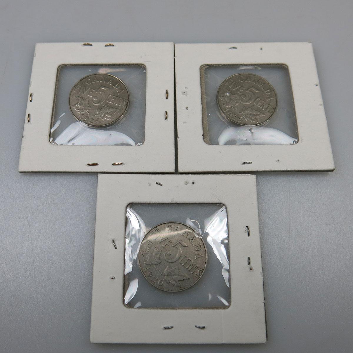 3 x Canadian 1926 “Far 6” Nickels