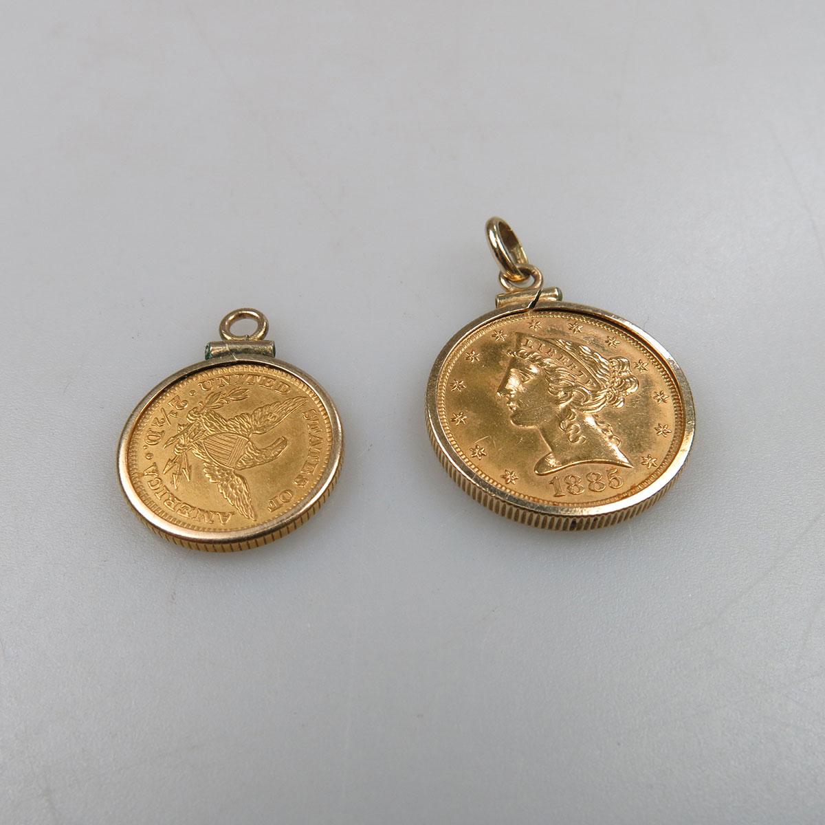 American $5 Gold Coin (1885) & an American $2 1/2 Gold Coin (1889)