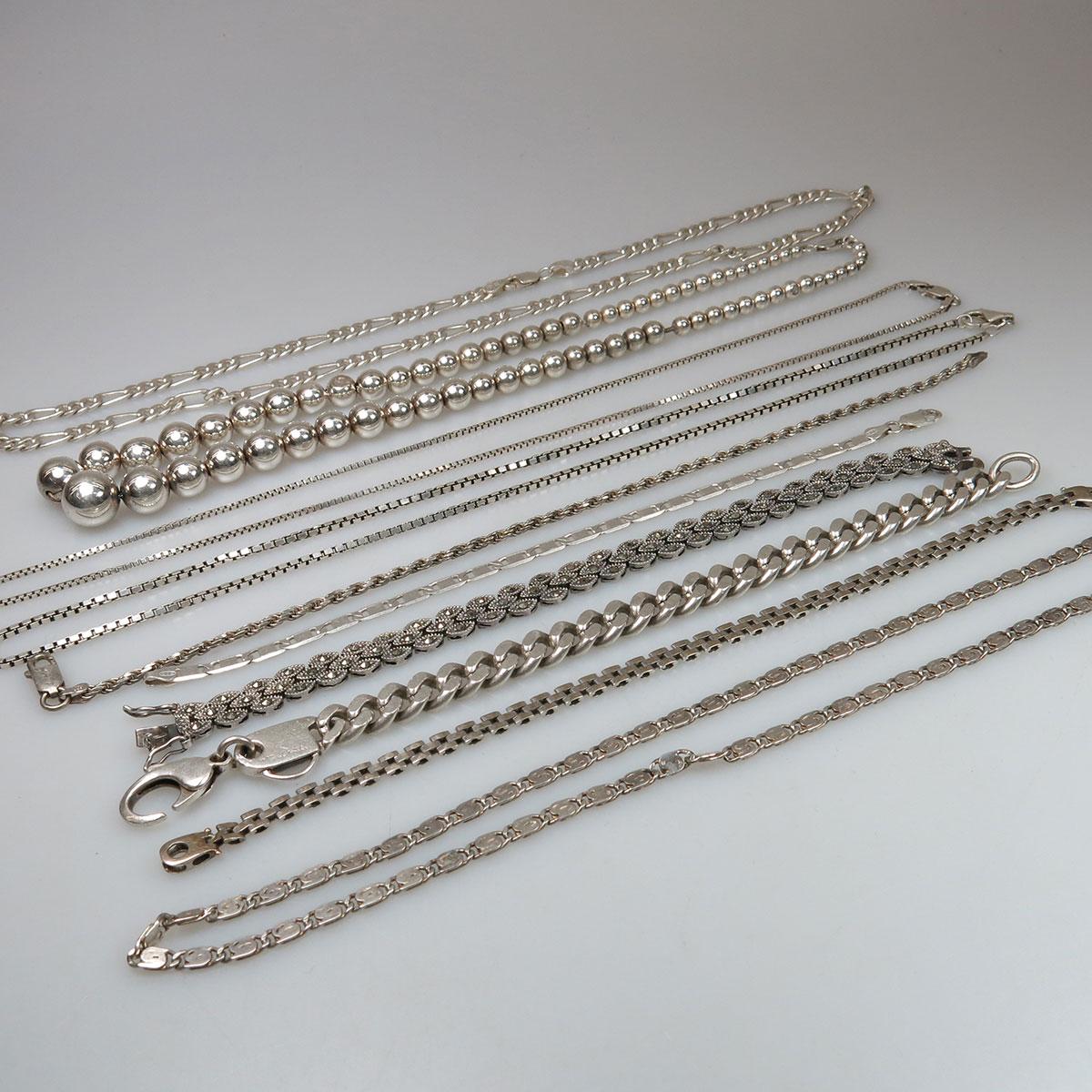 10 Various Silver Chains And Bracelets