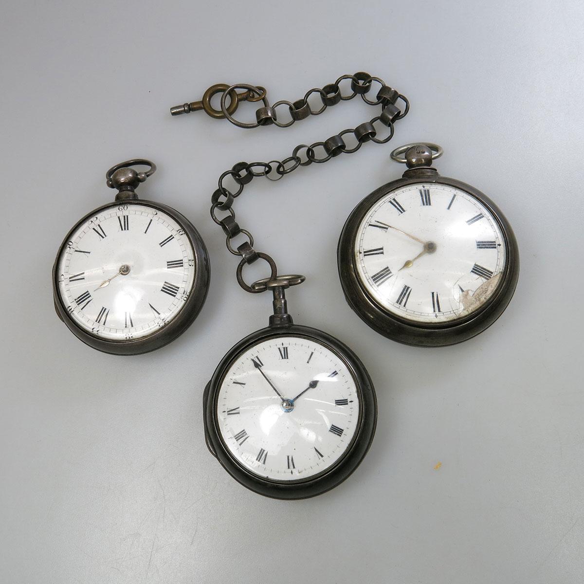 3 x Early 19th Century English Key Wind Pocket Watches