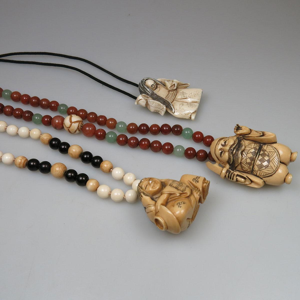 3 Carved Ivory Netsuki Necklaces