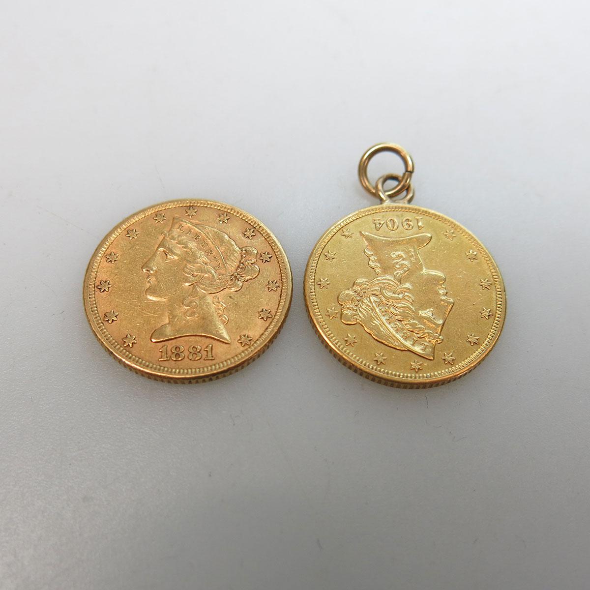 American 1881 $5 Half Eagle Gold Coin
