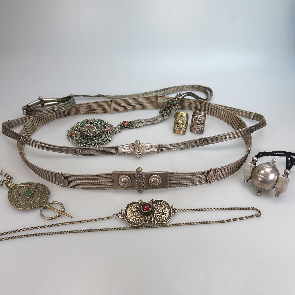 Quantity Of Eastern Silver And Silver-Plated Necklaces, Belts, Etc 