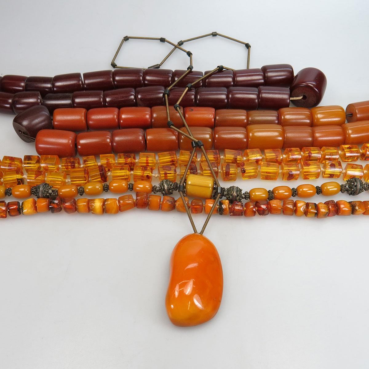 Quantity Of Amber And Ambroid Necklaces, Etc