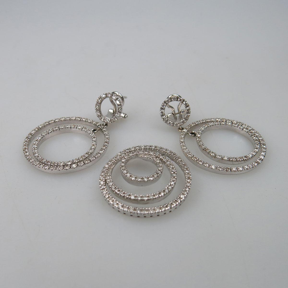 Pair Of Italian 18k White Gold Drop Earrings