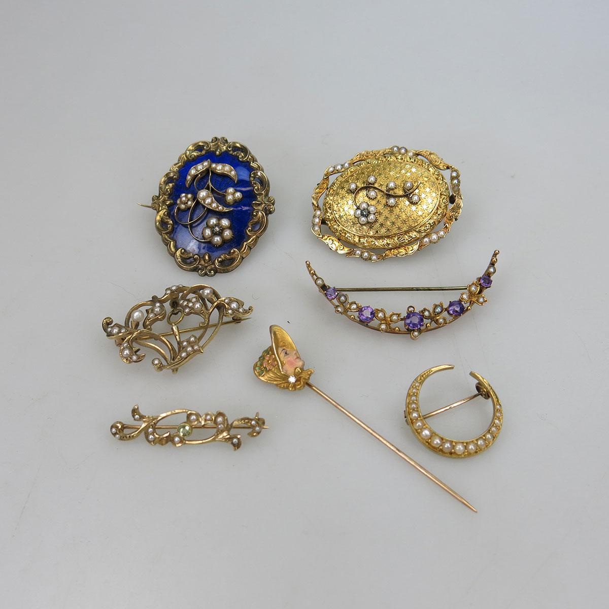 7 Various Gold And Gold-Filled Pins