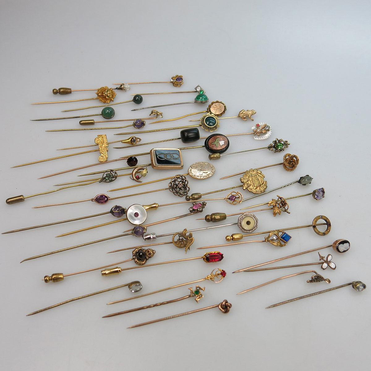 64 Various Gold-Filled And Silver Stickpins