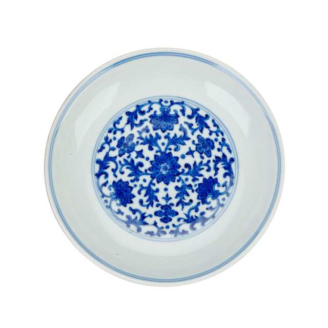 Rare Set of Six Blue and White Lotus Dishes, Kangxi, Yongzheng, Qianlong, Xianfeng, Tongzhi, Guangxu Mark and Period (1664-1796, 1850-1908)