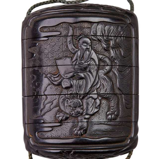 Black Lacquer Four-Case Inro, Signed, Meiji Period, 19th Century