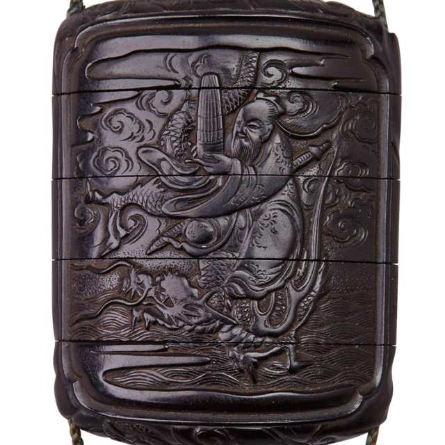 Black Lacquer Four-Case Inro, Signed, Meiji Period, 19th Century