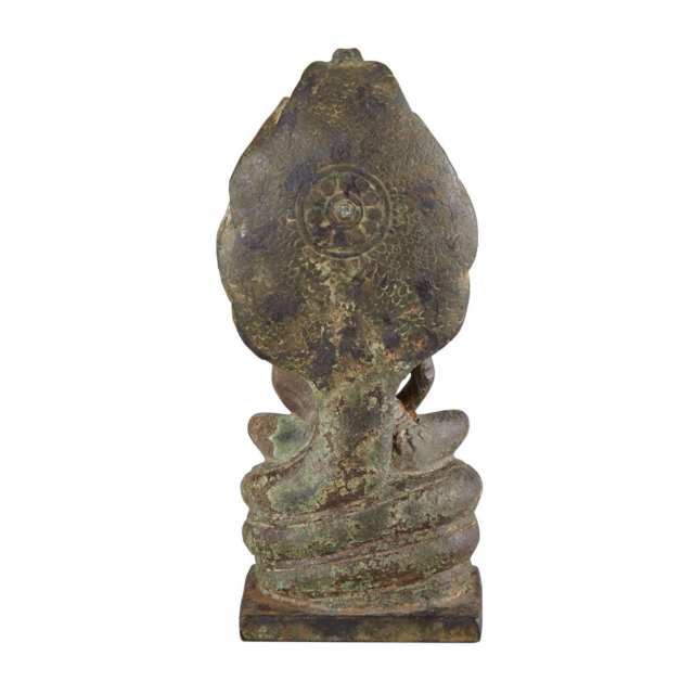 Bronze Seated Figure of Buddha Muchalinda, Khmer-Lopburi Style, 13th Century
