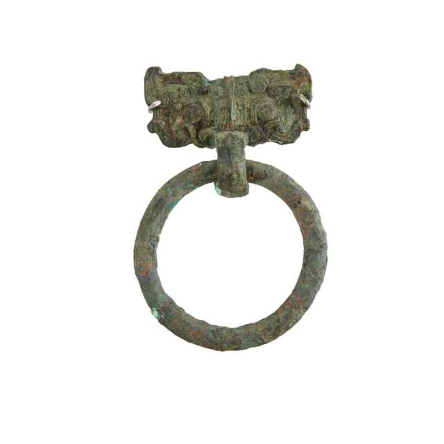 Pair of Bronze Taotie Mask Handles, Warring States Period, 5th to 3rd Century BC