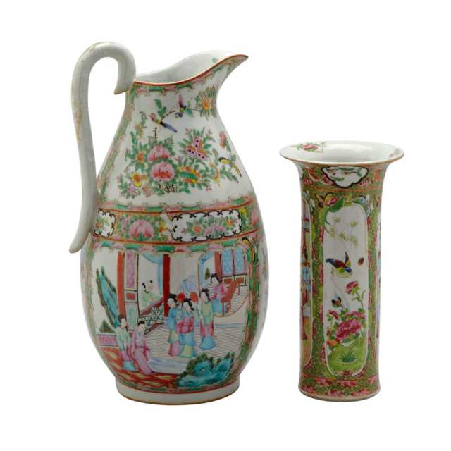 Large Export Canton Rose Water Pitcher, 19th Century 