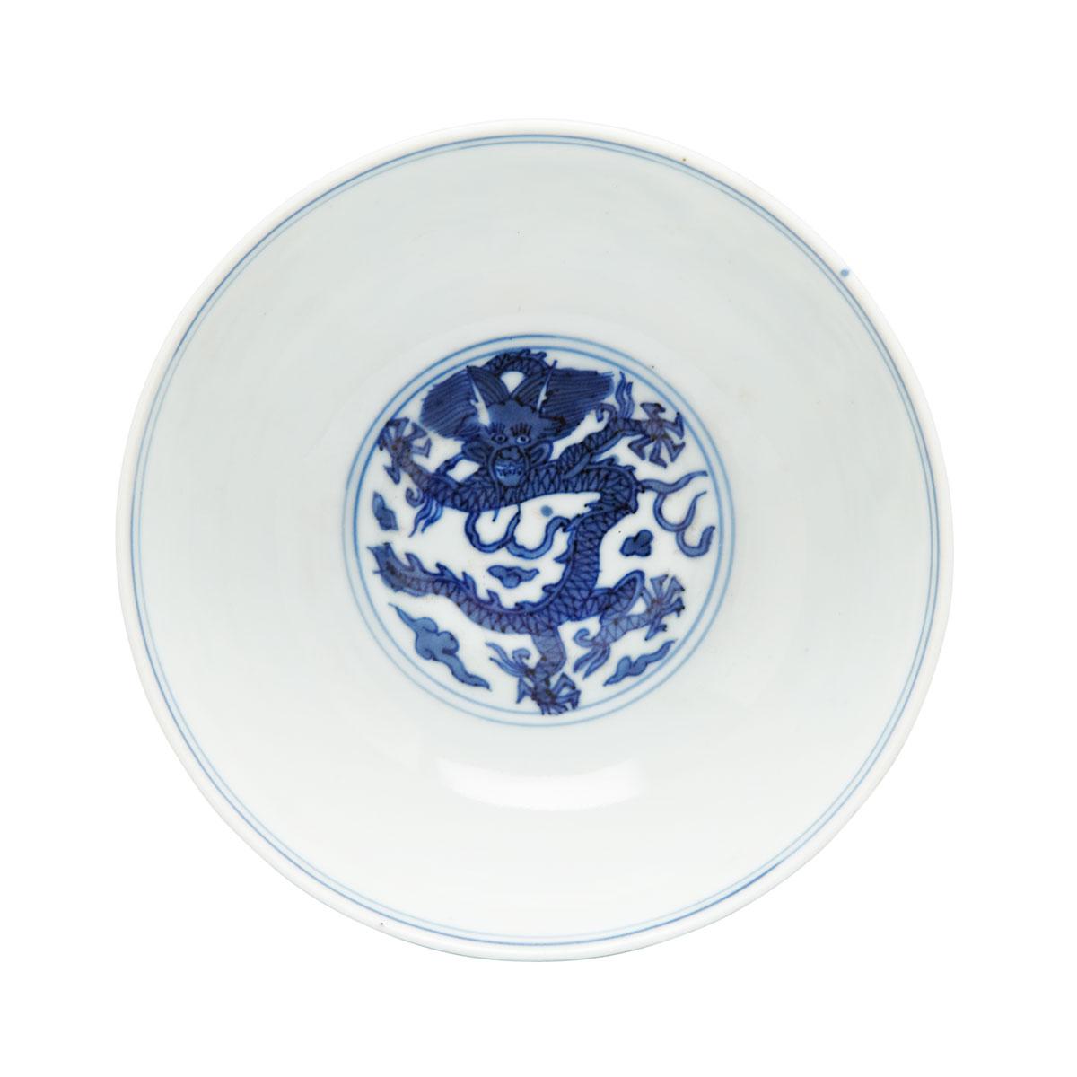 Blue and White Dragon Dish, Wanli Mark and Period (1573-1619)