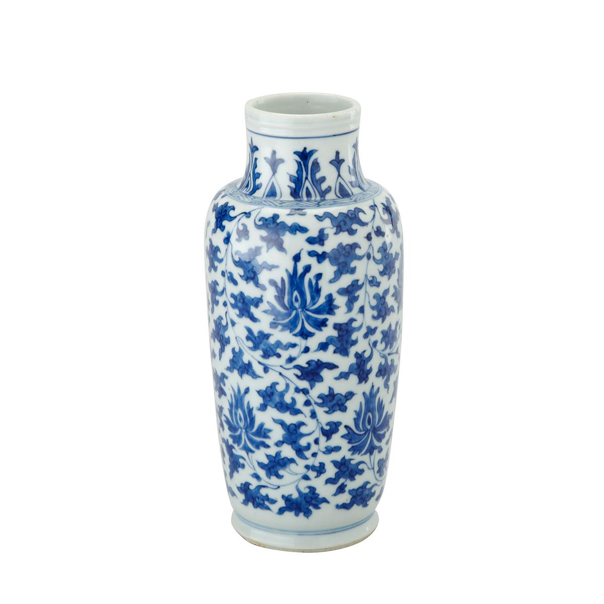 Blue and White Lotus Rouleau Vase, 18th Century