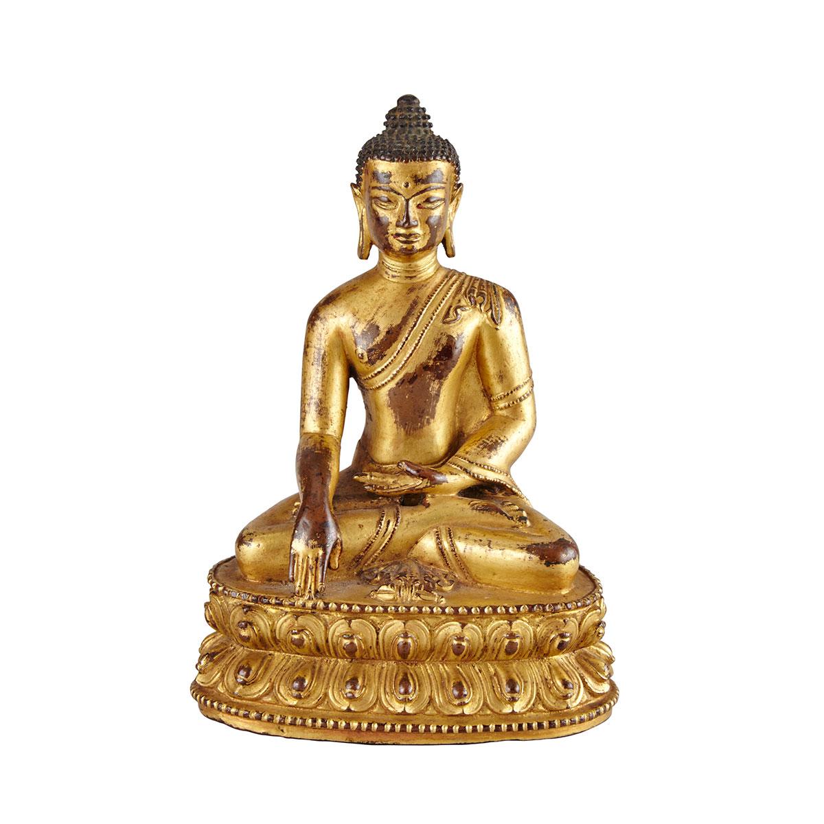 Gilt Bronze Seated Figure of Buddha Shakyamuni, Tibet, 15th/16th Century