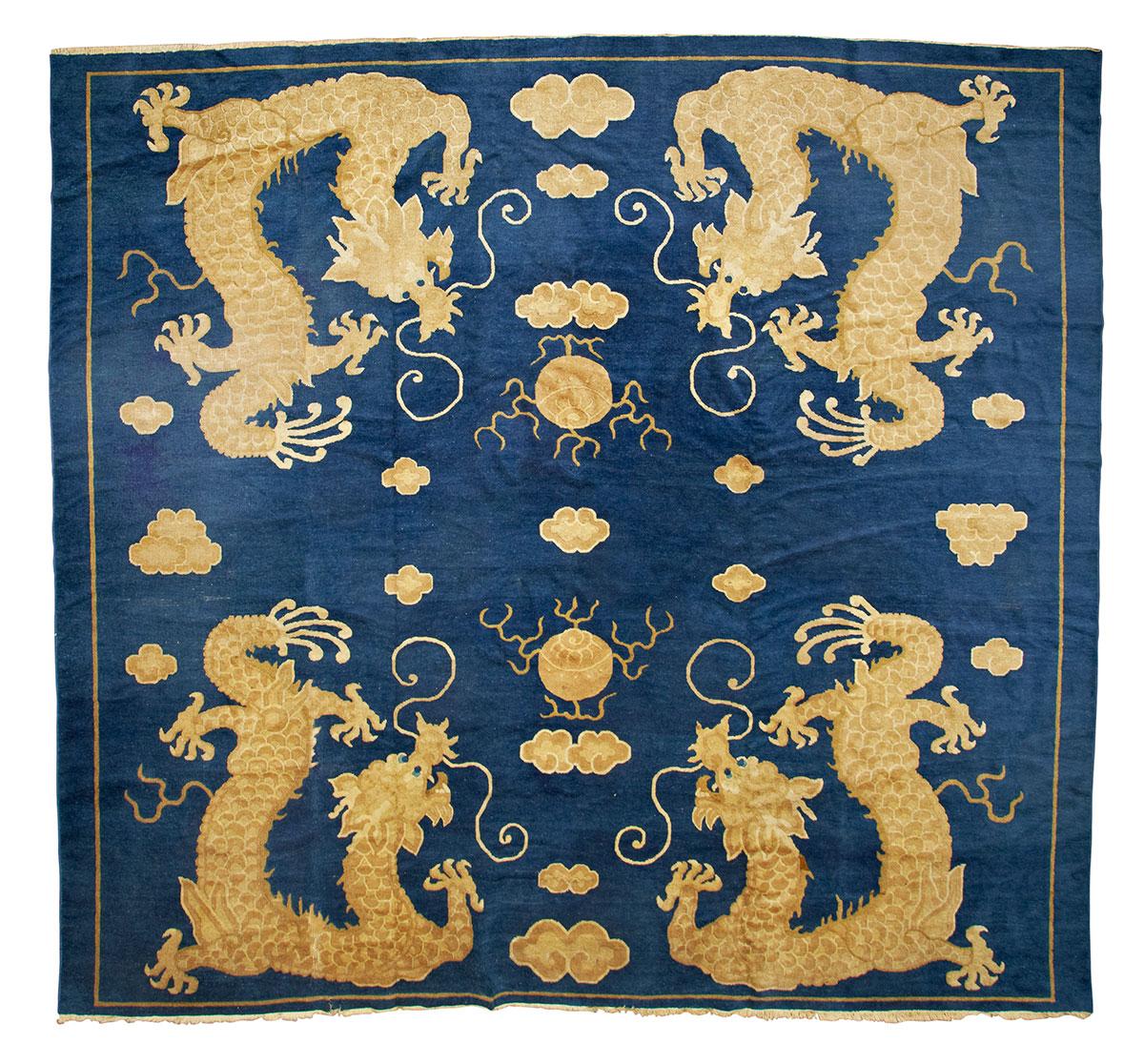 Blue Ground Dragon Carpet, Circa 1900