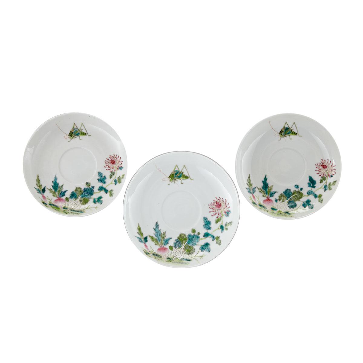 Three Famille Rose Saucers, Guangxu Mark and Late in the Period (1875-1908)