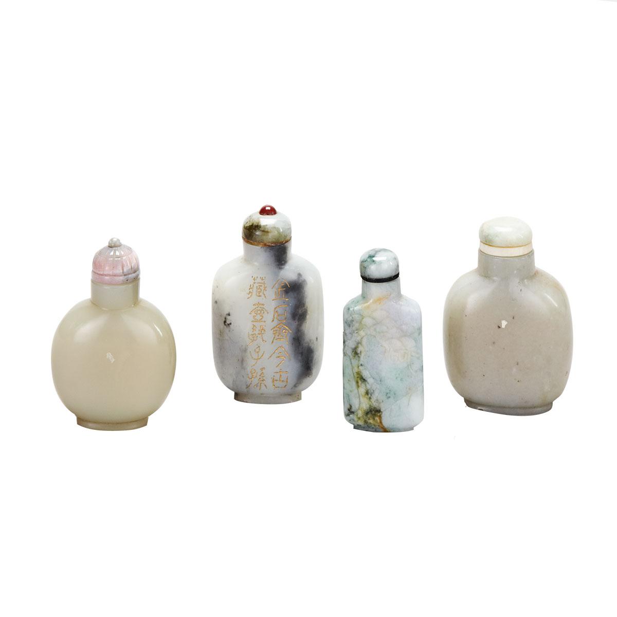 Four Jade Carved Snuff Bottles
