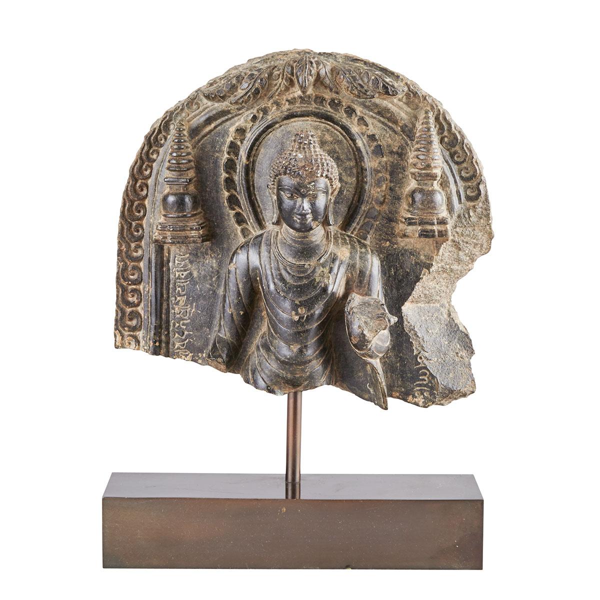 Grey Schist Pala Buddha Fragment, India, 12th Century 
