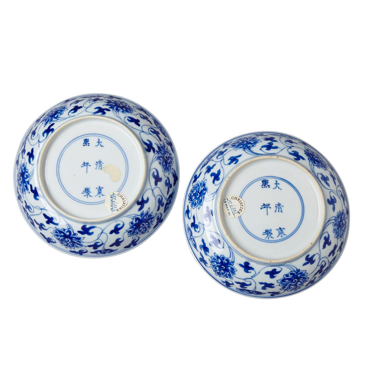 Pair of Blue and White Dishes, Kangxi Mark and Period (1662-1722)