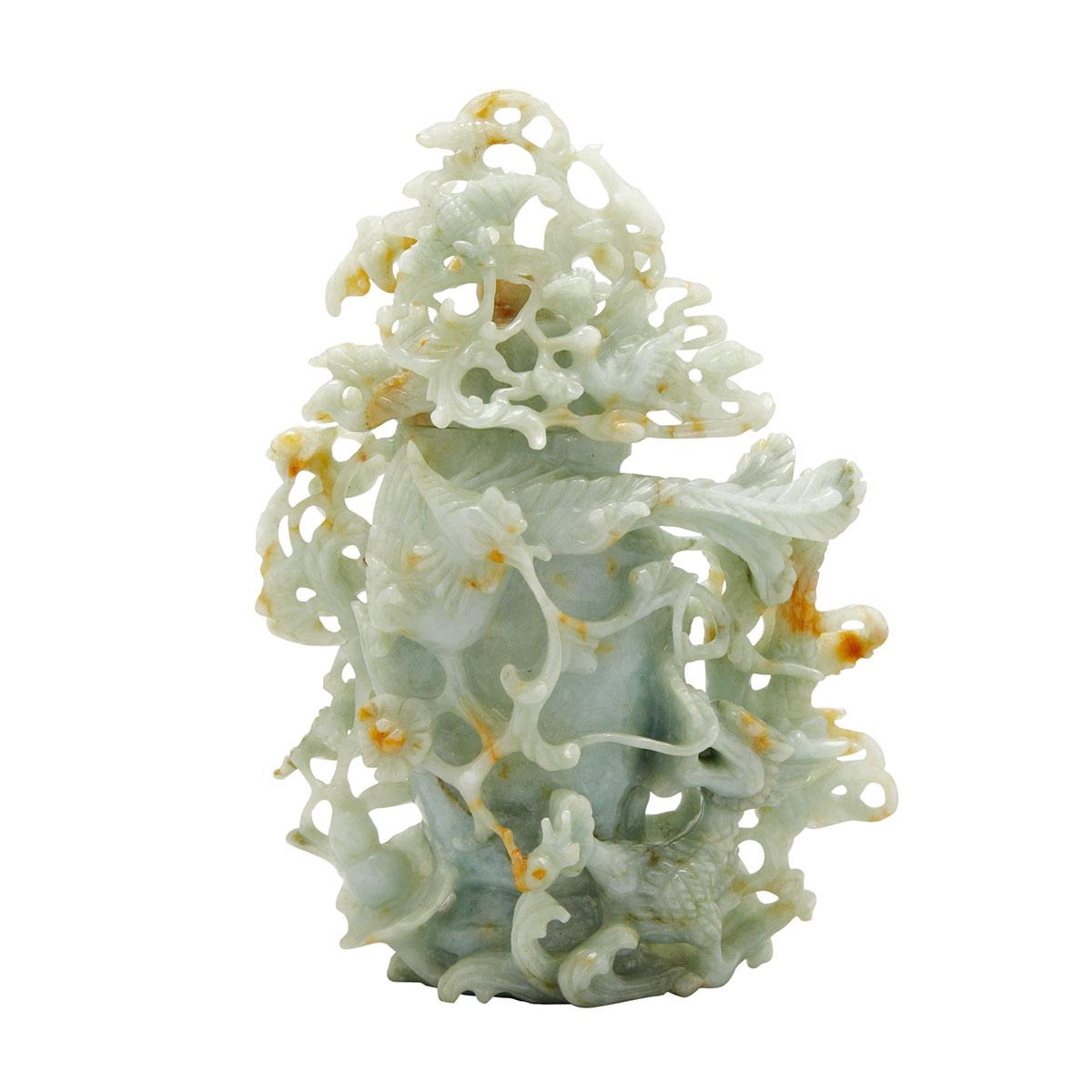 Mottled Celadon Jadeite Dragon Vase