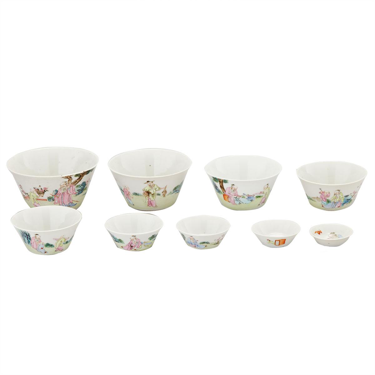 Set of Nine Famille Rose Nesting Wine Cups, 19th Century