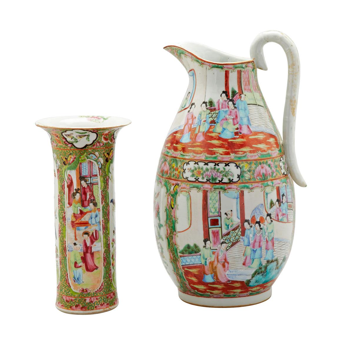 Large Export Canton Rose Water Pitcher, 19th Century 