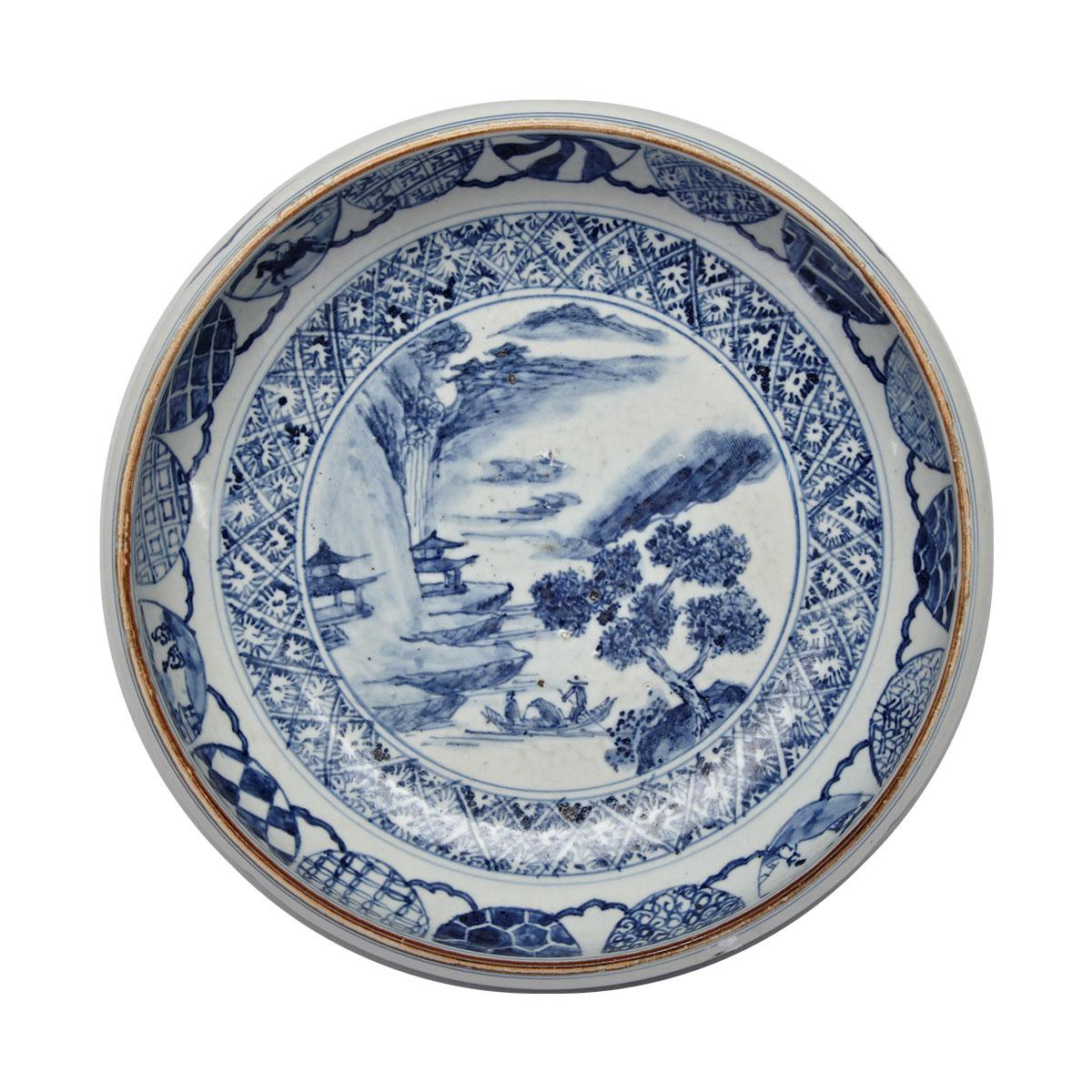 Blue and White Landscape Bowl, 19th Century