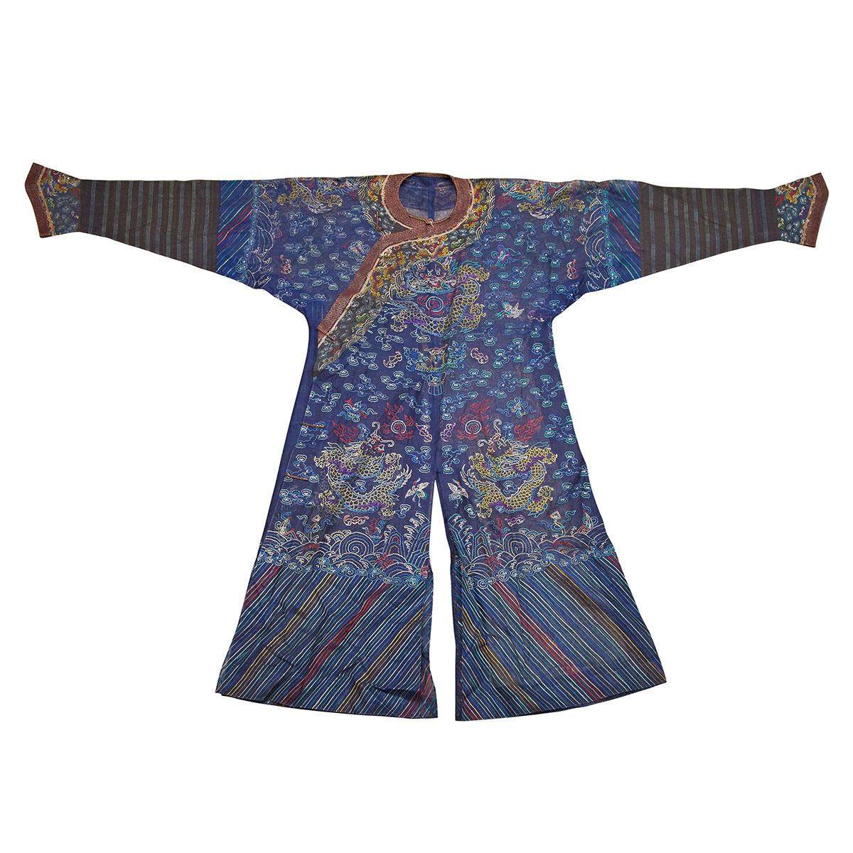 Blue Silk Gauze Summer Dragon Robe, 19th Century 