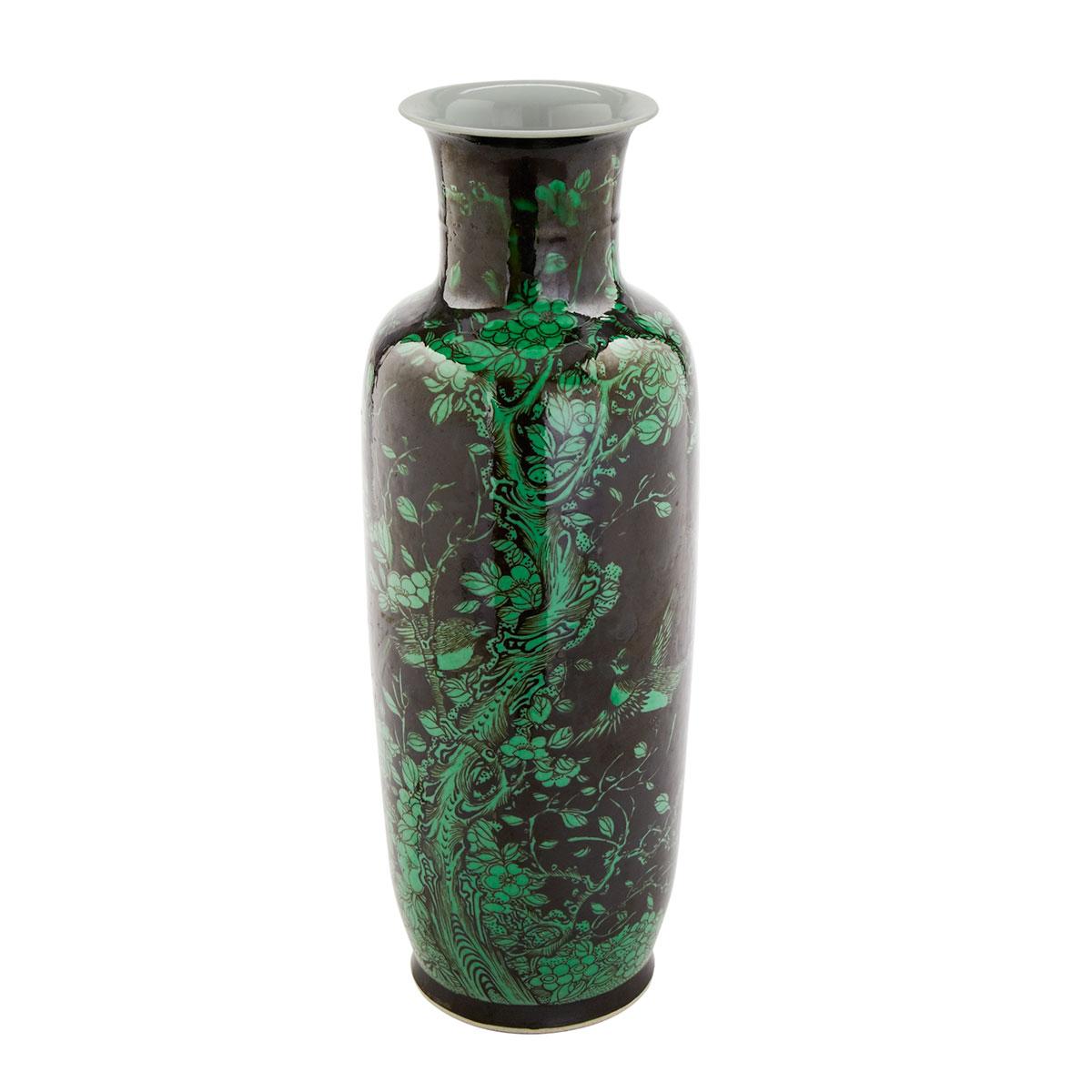Famille Noire Rouleau Vase, Early 20th Century, Kangxi Mark