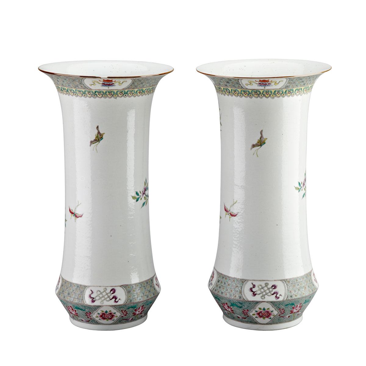 Pair of Large Famille Rose  Beaker Vases